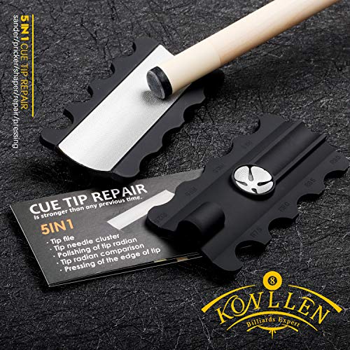 KONLLEN Billiards Cleaning Towel with 5-in-1 Snooker Pool Cue Tip Repair Tool Shaper/Scuffer/Aerator/Burnisher/Radius Gauge Billiard Accessories (Towel+Tip Tool)