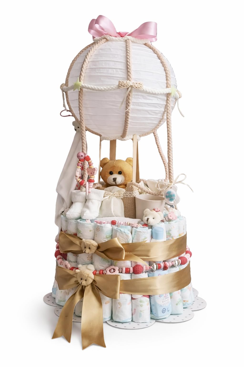 Fox & Friends Knbo Windeltorte Heißluftballon, Babygeschenk rosa