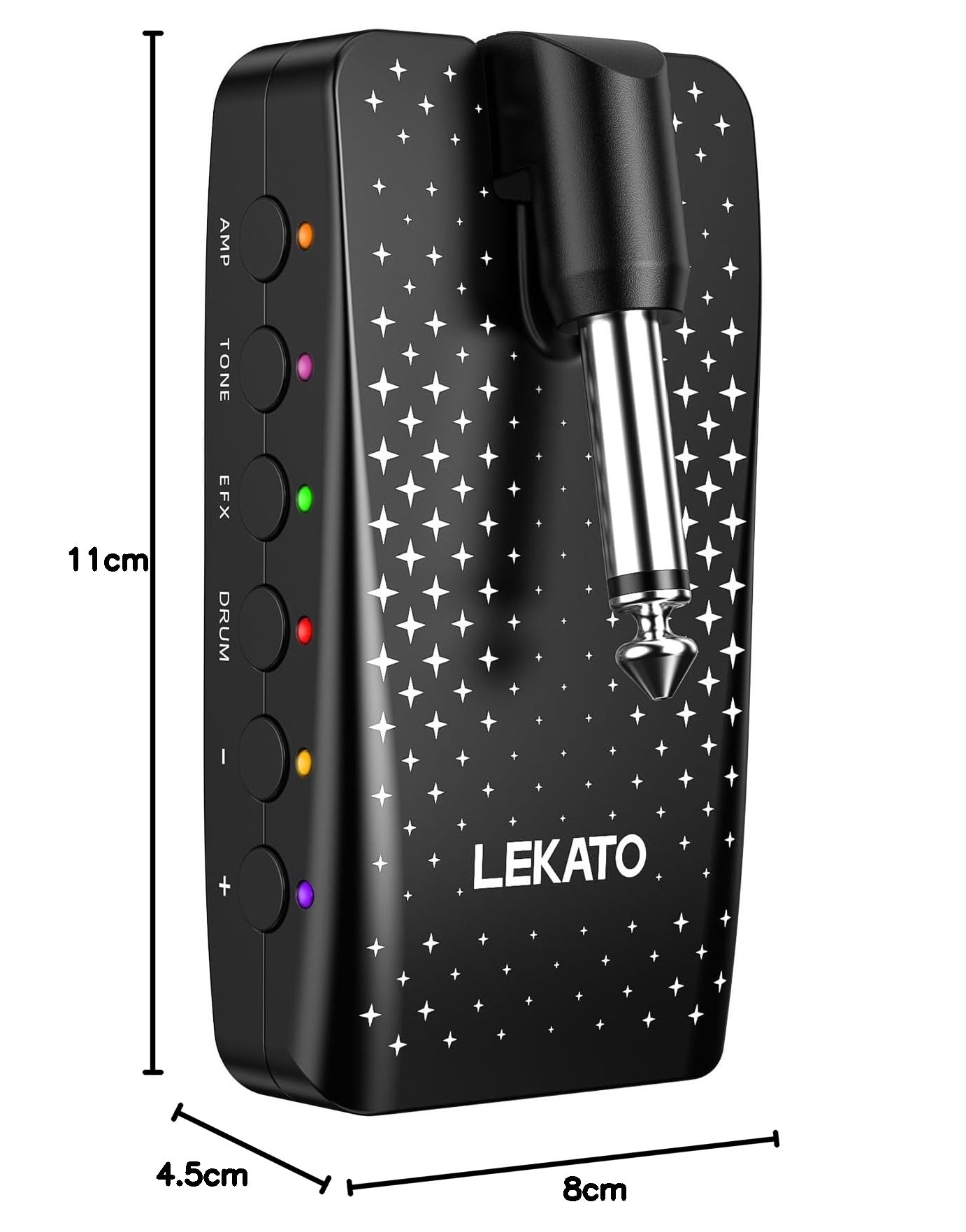 LEKATO Mini-Gitarrenverstärker mit 28 Drum-Grooves, 14 eingebauten Effekten, 14 Verstärkermodellen, wiederaufladbarem Multieffektprozessor mit 14 Presets, Bluetooth, USB-Aufnahme (eingefügt)