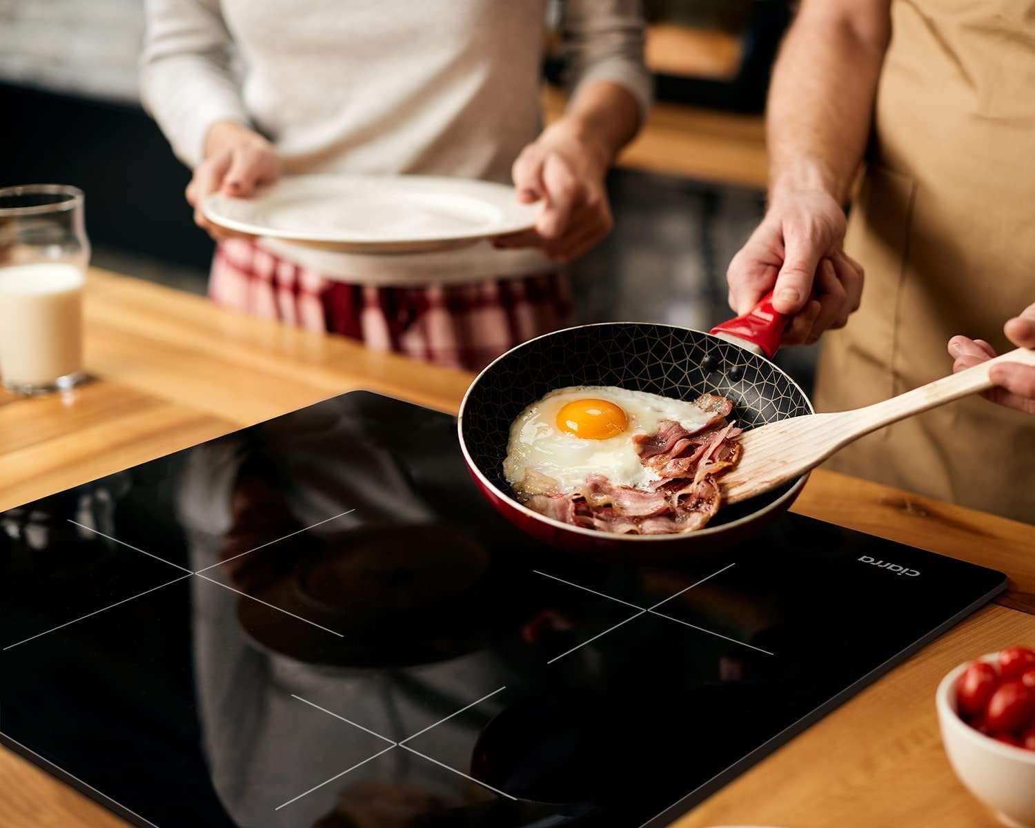 CIARRA CBBIH3 Piano cottura a induzione 3 fuochi 6100W Sensore Controllo Touch Timer Vetroceramica 9 Livelli Blocco Bambini Funzione Pausa Nero