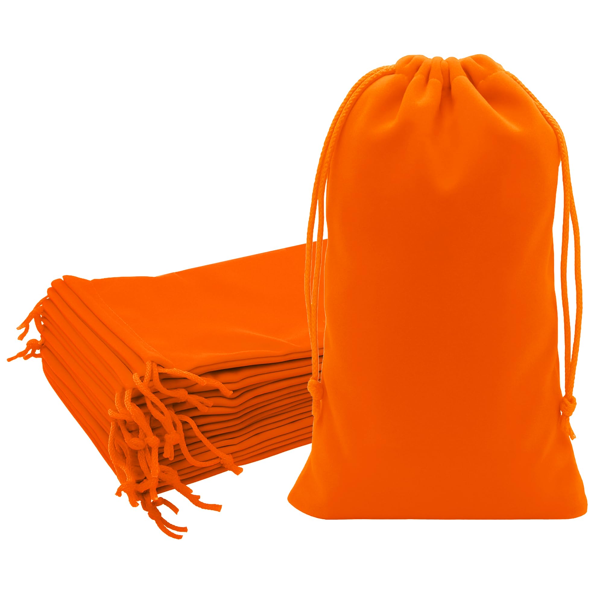 Mandala Crafts 7x15 Orange Velvet Drawstring Bags - 15 Long Velvet Drawstring Pouches Bulk for Party and Wedding