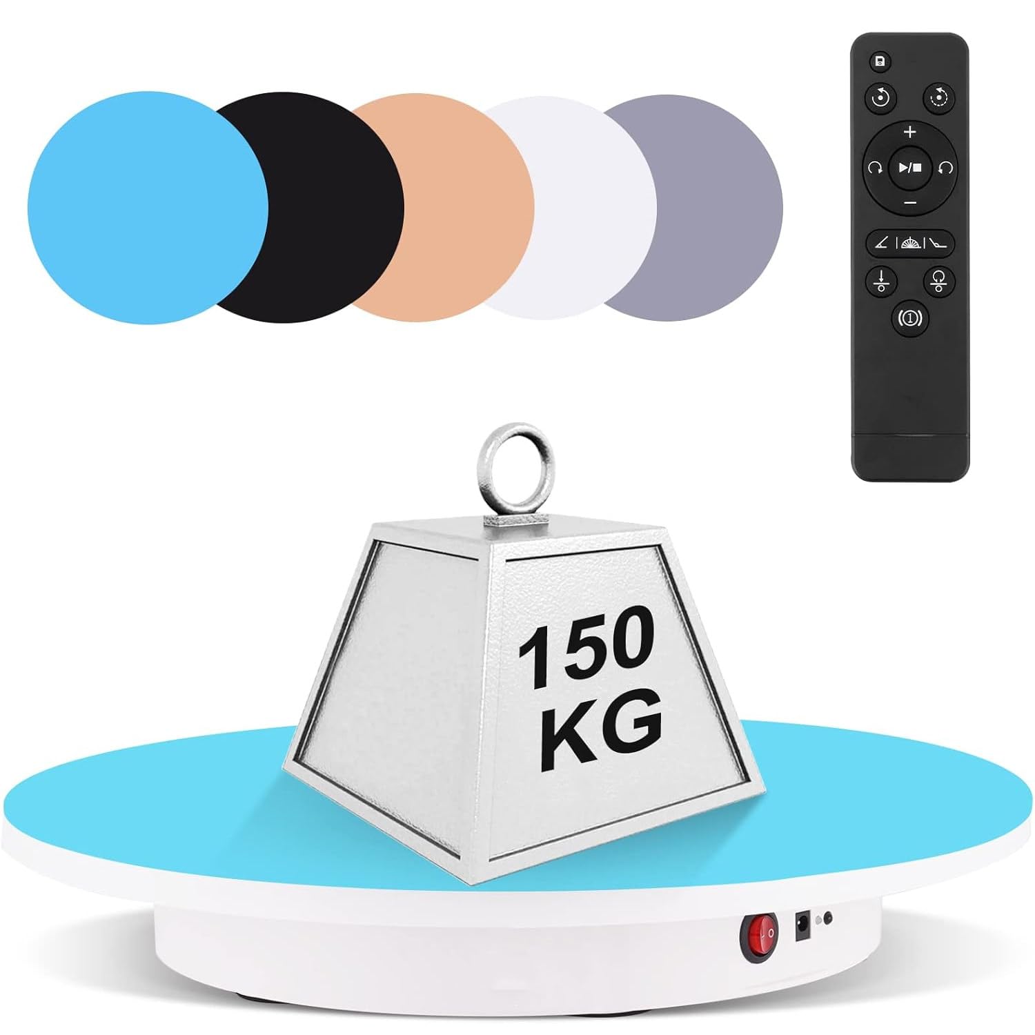 Plato Giratorio eléctrico para fotografía de 360 Grados, Plato Giratorio eléctrico motorizado Grande de 23,6 Pulgadas con Control Remoto y Fondos de 5 Colores 60CM-White