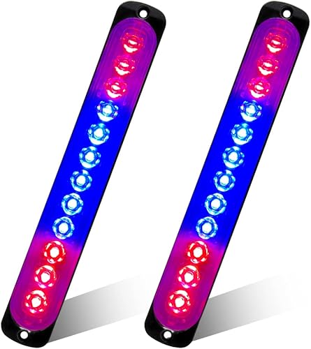 Miniatura 1 de 2 unids 12LED rojo y azul LED de cabeza de luz de emergencia luz de advertencia de peligro intermitente barra de luz estroboscópica de recuperación