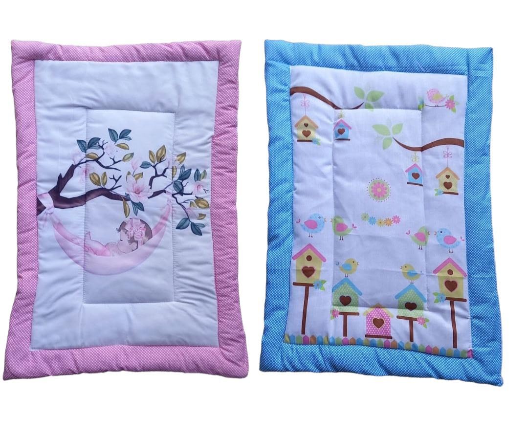 Tiny Tycoon New Born Baby Godadi Pack of 2 Combo Set - Soft Cotton Godi | Godari | Bed Mattress | Crib Sheet | Cartoon Mat | Bedding Set | Multicolor (Multi-59)