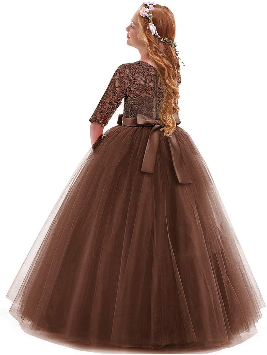 Flower Girl Lace Dress for Kids Wedding Bridesmaid Pageant Party Prom Formal Ball Gown Princess Puffy Tulle Dresses: Clothing, Shoes & Jewelry