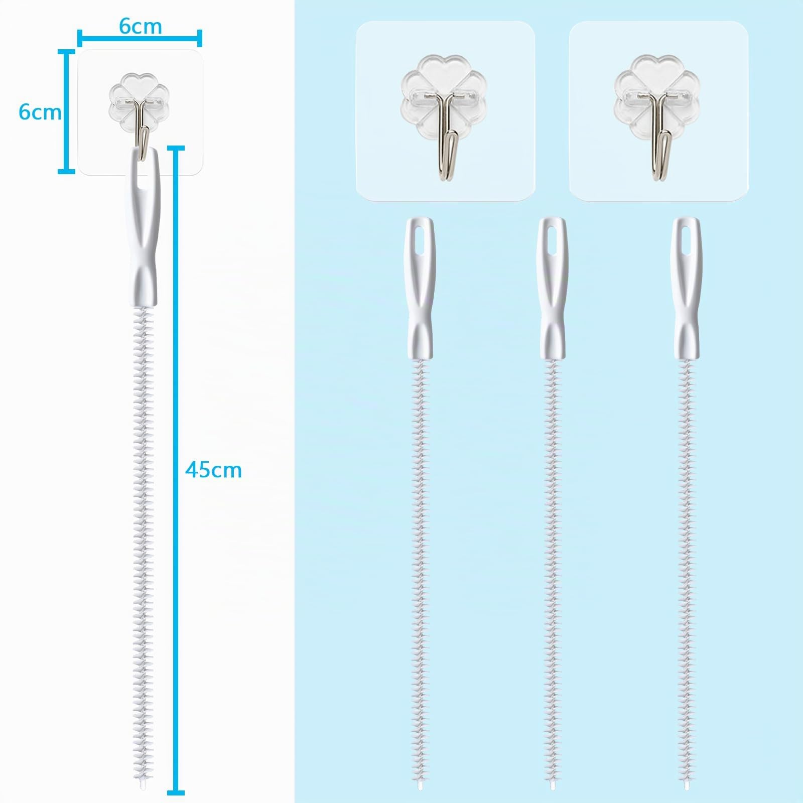 Brosse de Nettoyage de Drain D'égout, 45cm Flexible Brosse de Nettoyage pour Débouchage de Canalisation et Les Tuyaux,Déboucheur d'Évier Attrape Cheveux Douche pour Salle de Bains Cuisine