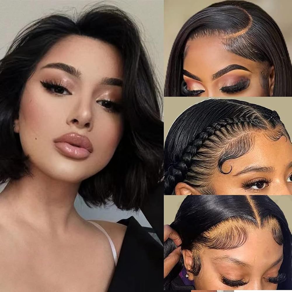 Srakuw Bob Wig Human Hair 13x4 Lace Front Wigs for Black Women Pre Plucked 180 Density Brazilian Wet and Wavy Human Hair Wigs HD Lace Frontal Wig (10 Inch)