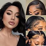 Srakuw Bob Wig Human Hair 13x4 Lace Front Wigs for Black Women Pre Plucked 180 Density Brazilian Wet and Wavy Human Hair Wigs HD Lace Frontal Wig (10 Inch)