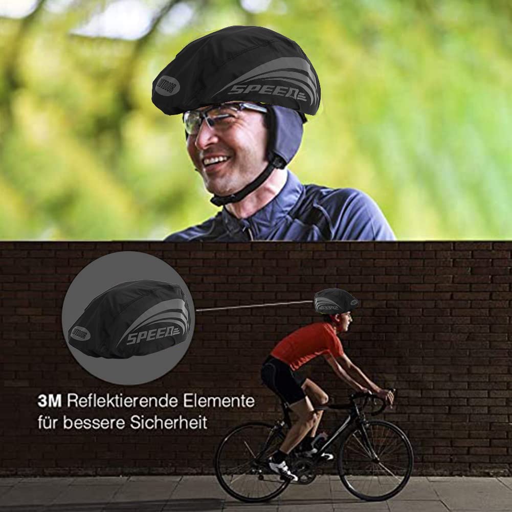 Copri Casco Bici Impermeabile,parapioggia per Casco,Copricasco Ciclismo Impermeabile,Copri per Casco Bici Impermeabile,Riflettente Copertura Casco da Bicicletta,Con strisce riflettenti,nero