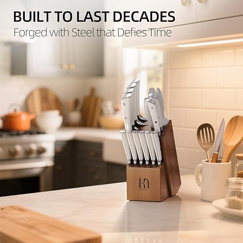 Miniatura 7 de Juego de cuchillos japoneses de acero inoxidable de alto carbono de alta calidad para cocina con bloque y afilador, juego de bloques de cuchillos de