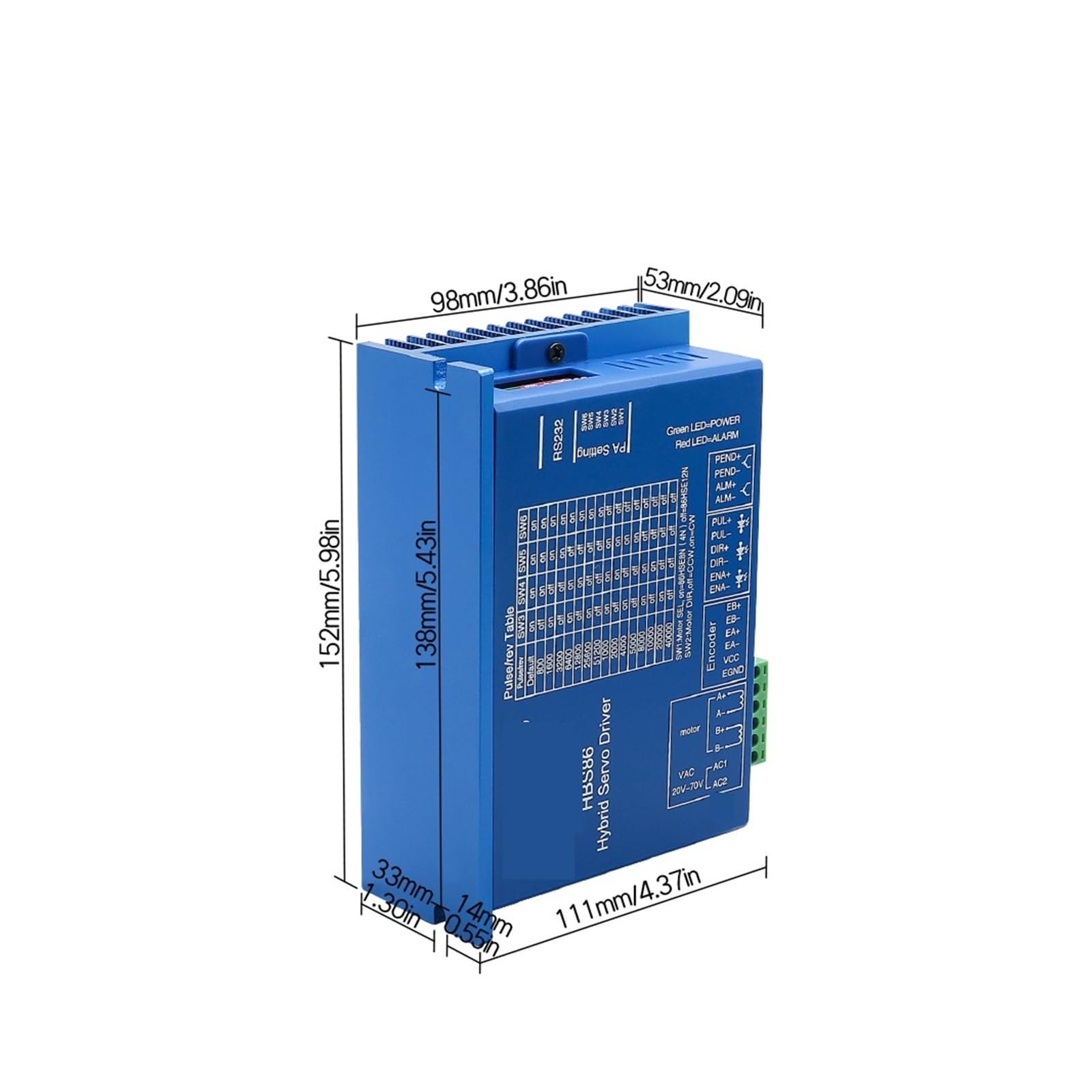 Controlador de servomotor híbrido HBS86 AC20-80V o DC30-110V 8.0A codificador 1000 líneas Adecuado for Pasos Bucle Cerrado Nema34