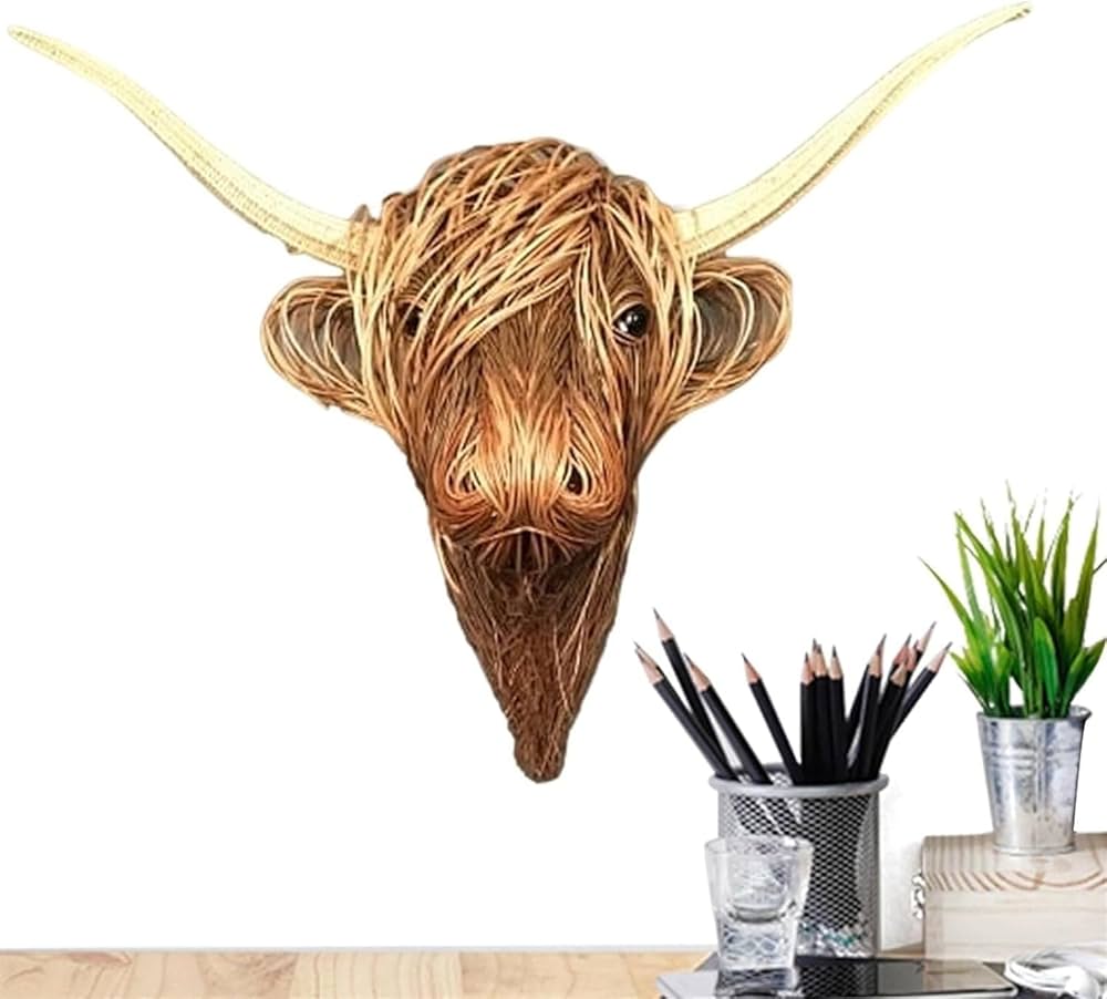 Amazon.co.jp: 樹脂製の牛の頭の飾り、動物の壁の装飾、ハイランド牛の