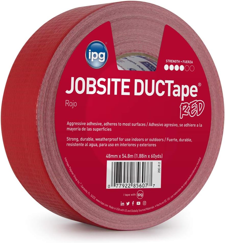 Weekly Top Sale IPG JobSite DUCTape, Colored Duct Tape, 1.88 x 60 yd, Red (Single Roll)