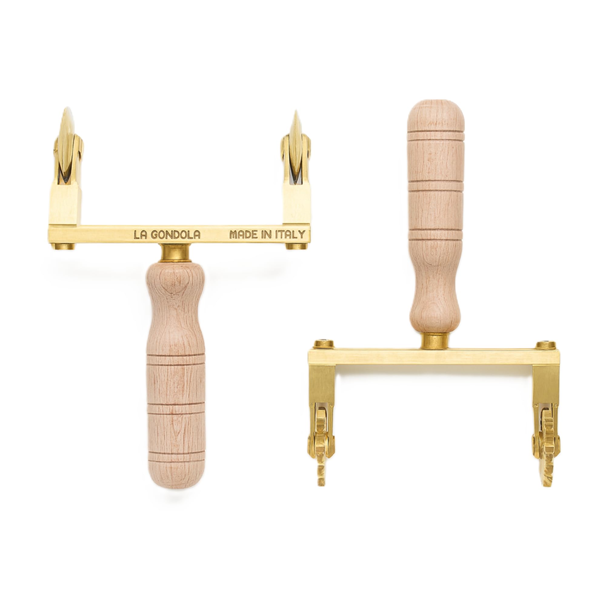 LA GONDOLA Set 2 pz Rotella Tagliapasta Doppia Regolabile Liscia e Rotella Doppia Regolabile Festonata a Stella in Ottone ed Impugnatura Legno, Prodotto Artigianale Made in Italy