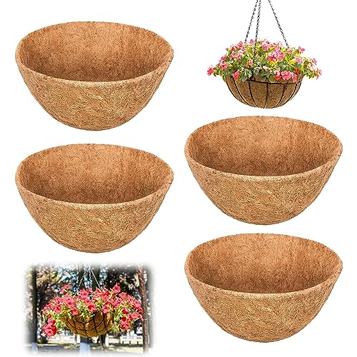 LIROPAU 4 Blumenampel Hängekorb Pflanzen, Pflanzerkorb Mit Kokosnuss Hängekorb, Ersatzeinlage Hanging Basket, Kokoseinlage, Hängekörbchen für Garten Hängekörbe Blumentöpfe (12 Inch)