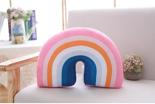 Miniatura 6 de heiheiyo Almohada de arcoíris para niñas de 13.78 pulgadas en forma de arco decorativo arco iris, cojín de felpa de algodón PP relleno para sofá,