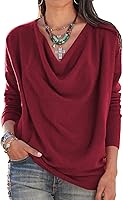 LYANER Women's Draped Cowl Neck Long Sleeve Tunic Blouse - Casual Relaxed Fit Pullover Top for Fall Winter