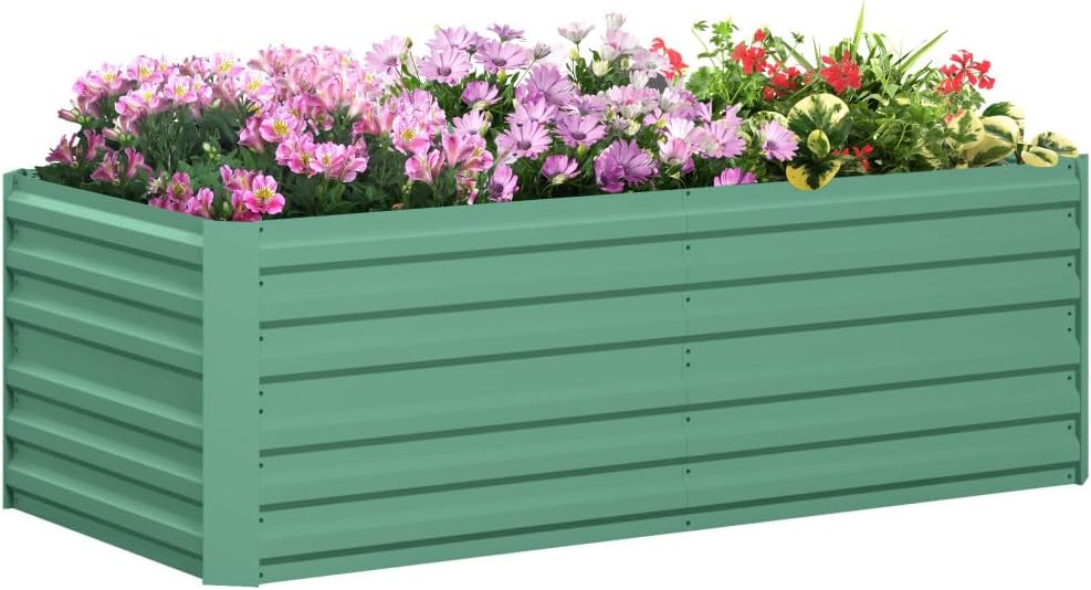 Galvanized Steel Raised Garden Bed for Vegetables and Flowers, 70.75 in x 35.5 in x 23.25 in with Open Bottom Design