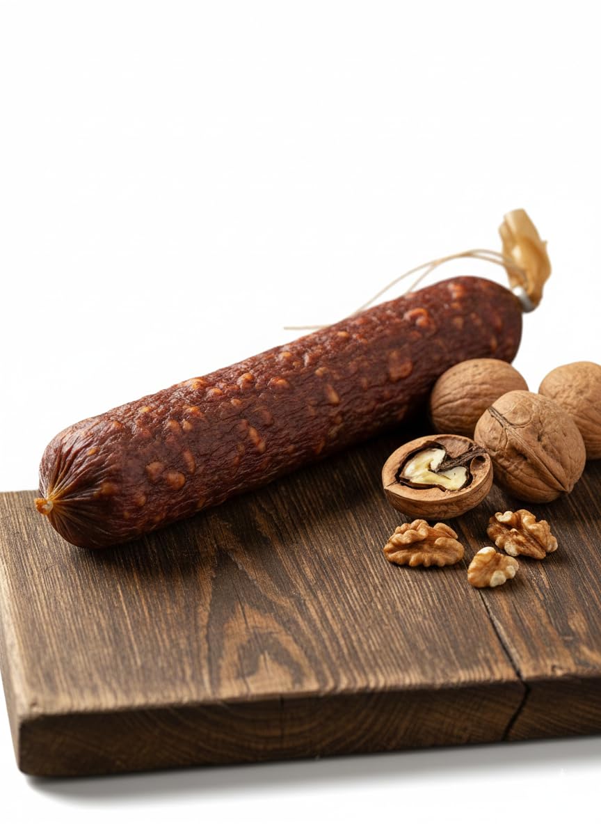 REGIONALA24 – Wildschweinmettwurst mit Walnuss luftgetrocknet Handmade Manufaktur Wildmettwurst Mettwurst Wild Salami