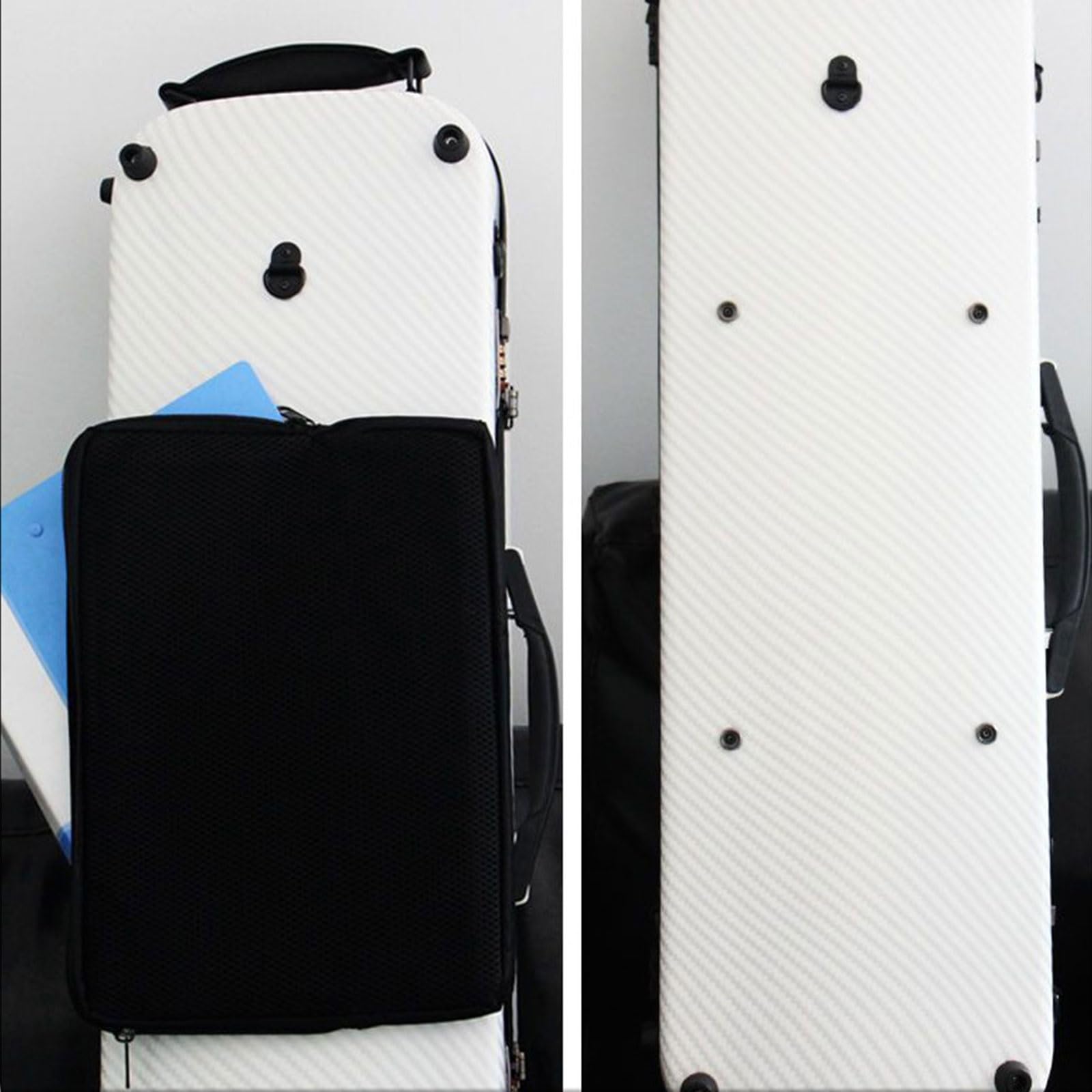 Kohlefaser 4/4 Geigenkoffer mit Schultergurt und Tragegriff Hartschale Geigenkasten mit Notentasche und Bogenhalter Violinenkoffer mit Hygrometer Wasserdicht Gigbag(Weiß)