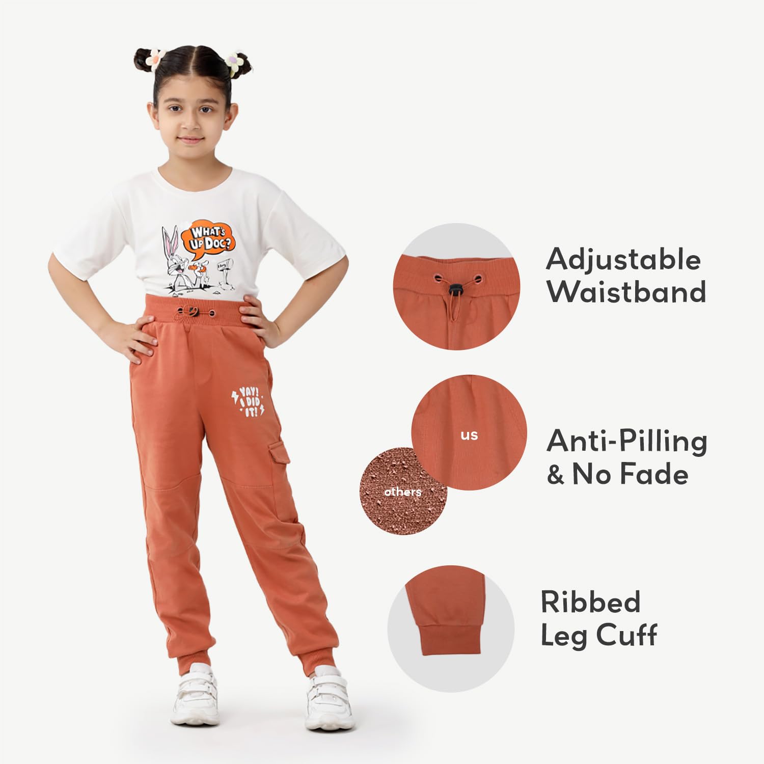 superbottoms Cotton Joggers for Kids - Stretchable Baby Pants - Premium Cotton Pajama for Kids | 6Y - 7Y | Adjustable Elastic Waistband Joggers - Waist & Ankle Ribs for Better Fit - 3 Trendy Colours - Image 7 thumbnail