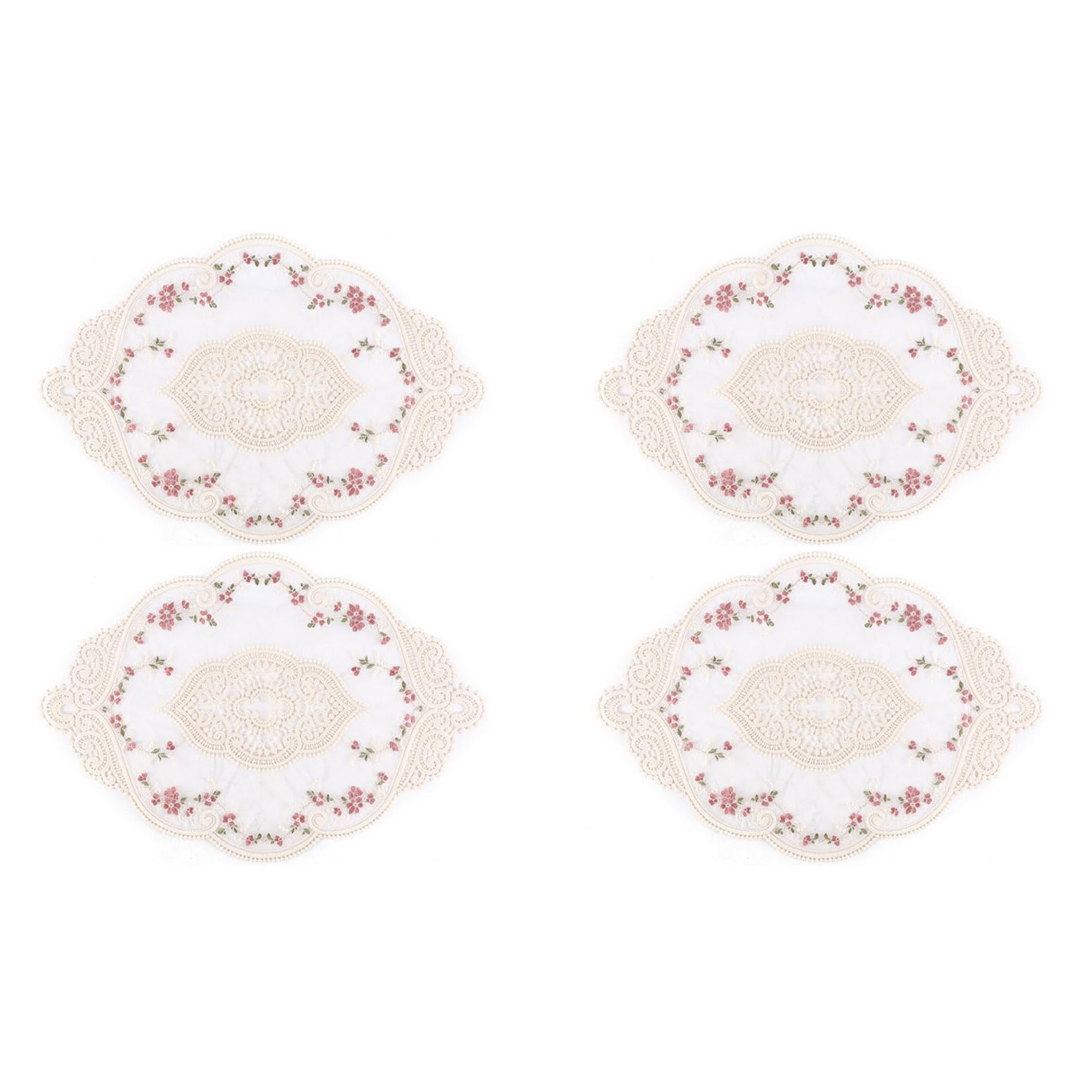 Hndhbfgrt 4Pcs Vintage Oval Lace Table Placemats Exquisite Flower Embroidered Doilies Vase Mat 12.2 X 16.9 Inch
