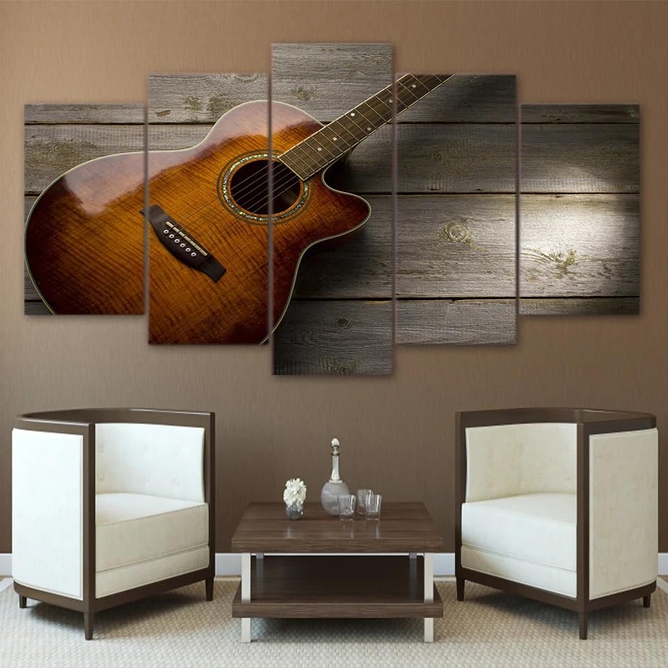 Decoration murale guitare grand tableau decoration murale salon 5 parties impression toile