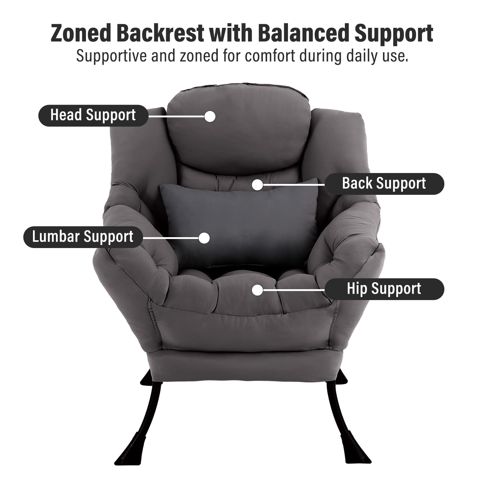 Silla perezosa con otomana, silla decorativa moderna con almohada lumbar, sillas cómodas con reposapiés plegable para dormitorio, lectura, sillas de descanso de apoyo de gran tamaño (gris 2