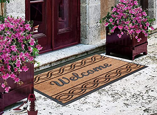 A1 Home Collections Natural Coir And Rubber Large Door Mat, 23X39, Thick Durable Doormats For Indoor Outdoor Entrance,Heavy Duty, Thin Profile, Long Lasting Front Door Entry Doormat #TOP5