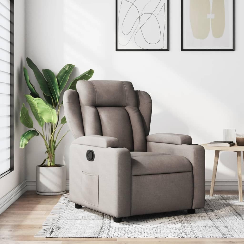 vidaXL Sillón Reclinable, Silla con Respaldo Reposabrazos, Sillón de Televisión Relax Descanso, Asiento para Salón Hogar, Tela Gris Taupe