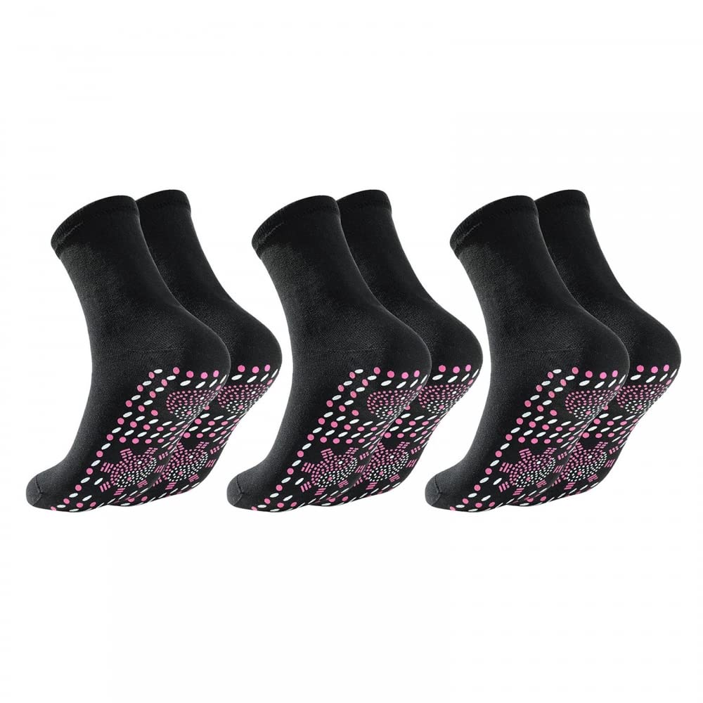 Calcetines calefactables, 3 pares de calcetines magnéticos, calcetines térmicos antideslizantes de invierno, calcetines de turmalina autocalentables para hombres y mujeres, montañismo, esquí,