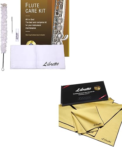 Libretto Flute - Kit de limpieza y cuidado todo incluido + paño de pulido de microfibra Libretto para instrumentos musicales, 3 tamaños en 1