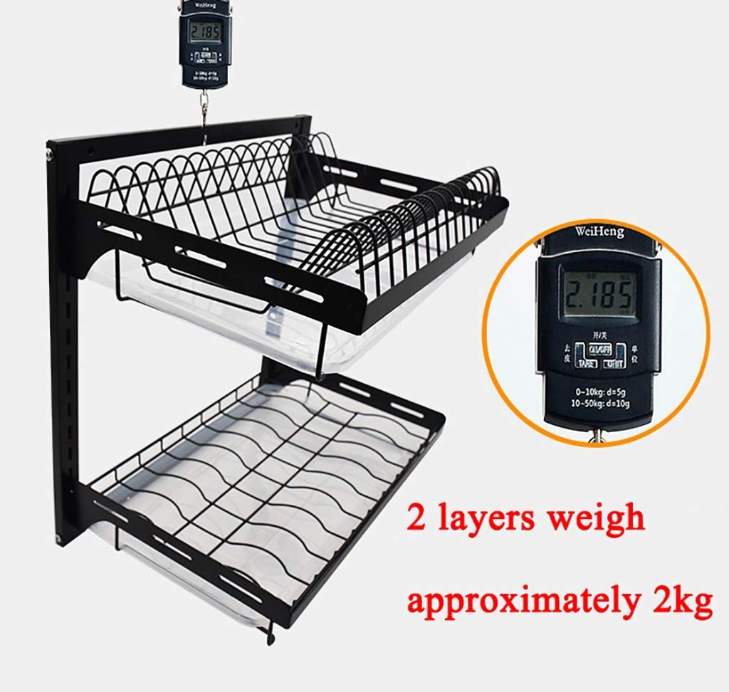 Scaffale da Cucina a 2 Strati in Acciaio Inossidabile Nero 201, scolapiatti a Parete 41,2 * 26,6 * 40,5 cm.