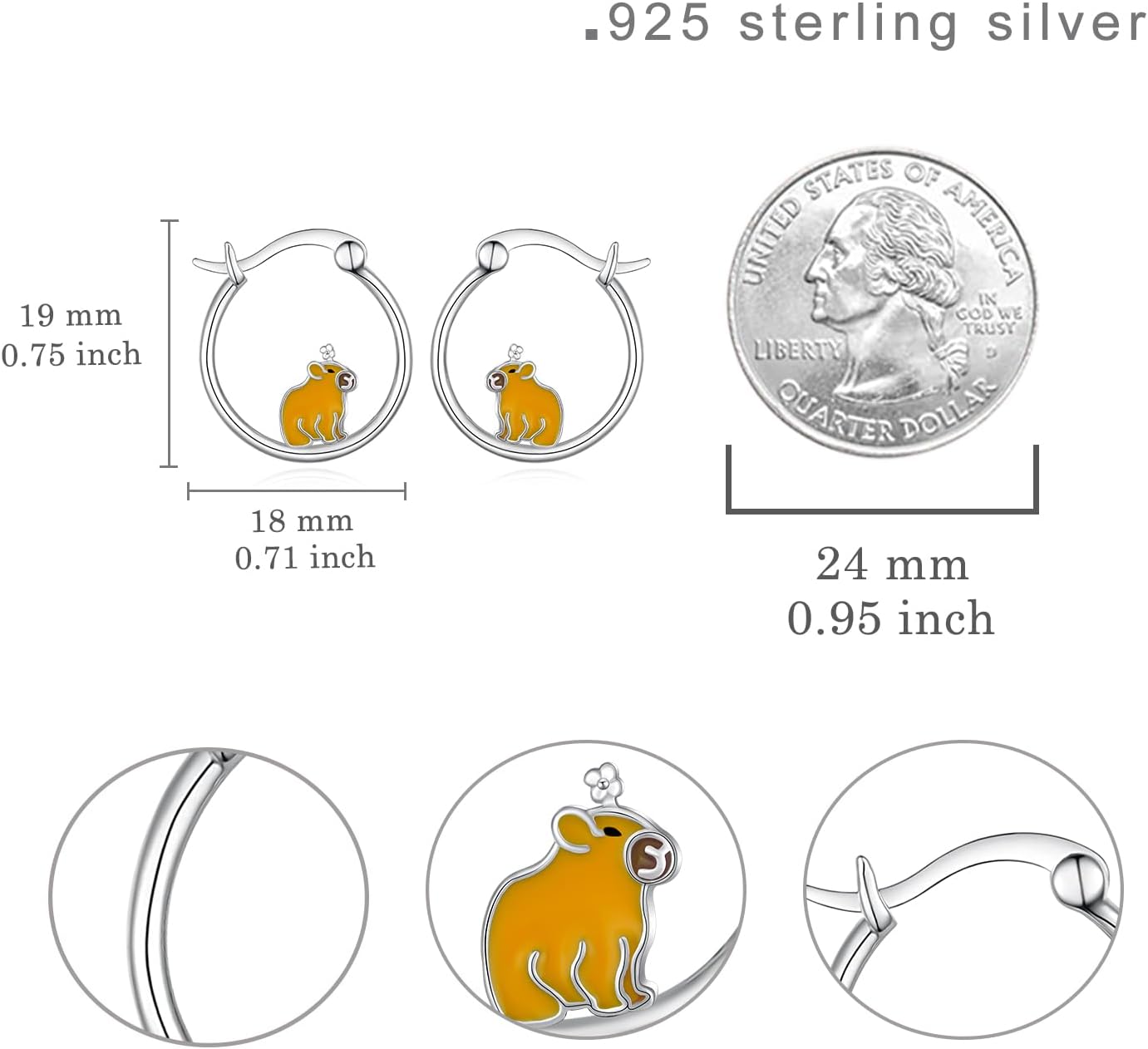 Capybara Gifts 925 Sterling Silver Cute Capybara Earrings for Women Animal Earrings Gifts for Women - Image 4