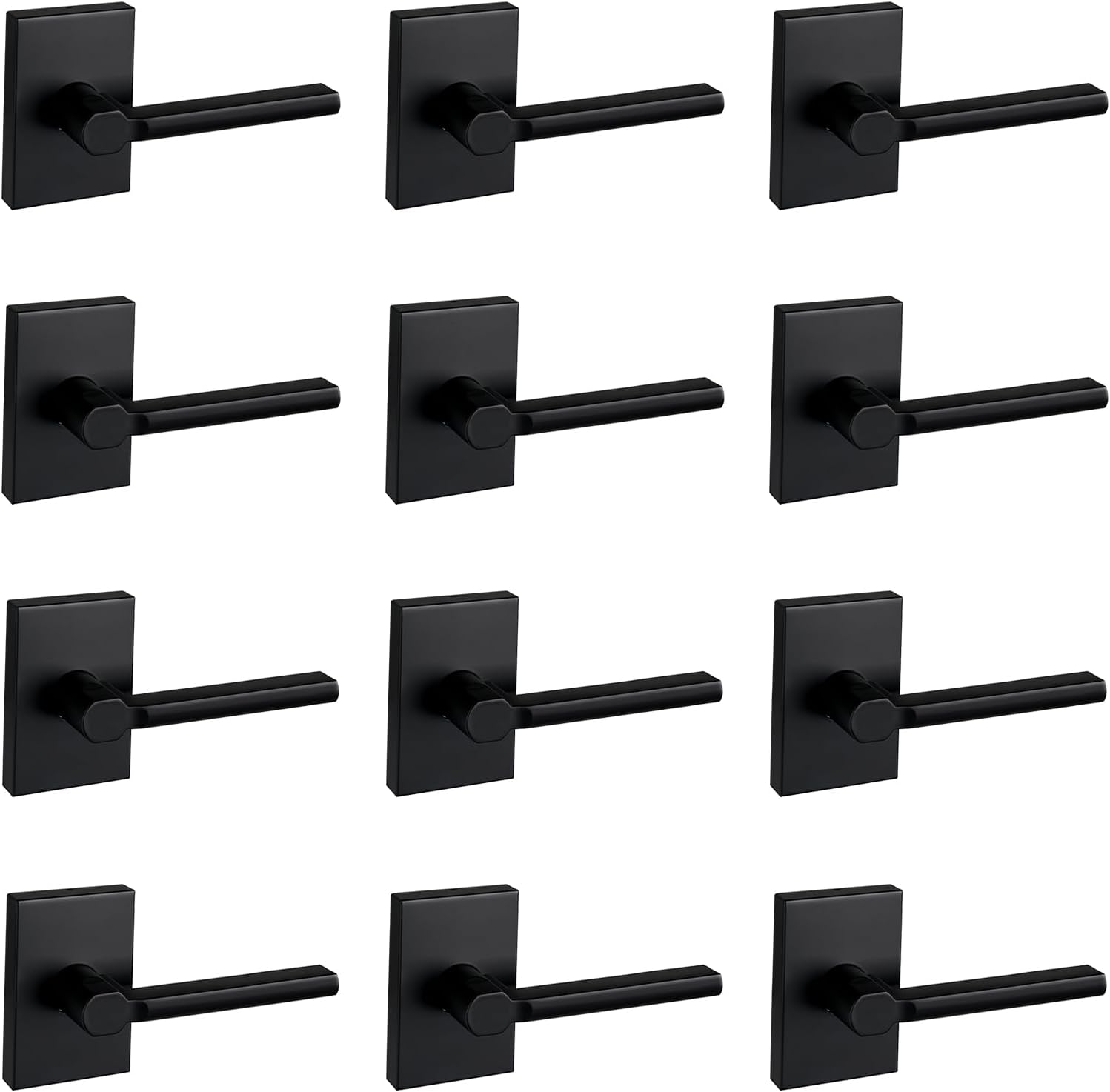 NEWBANG Long Plate Hall and Closet Lever Handle Lock in Matte Black Finish-Heavy Duty Handle in Silver for Passage Door，MDC894-DB-PS-2P