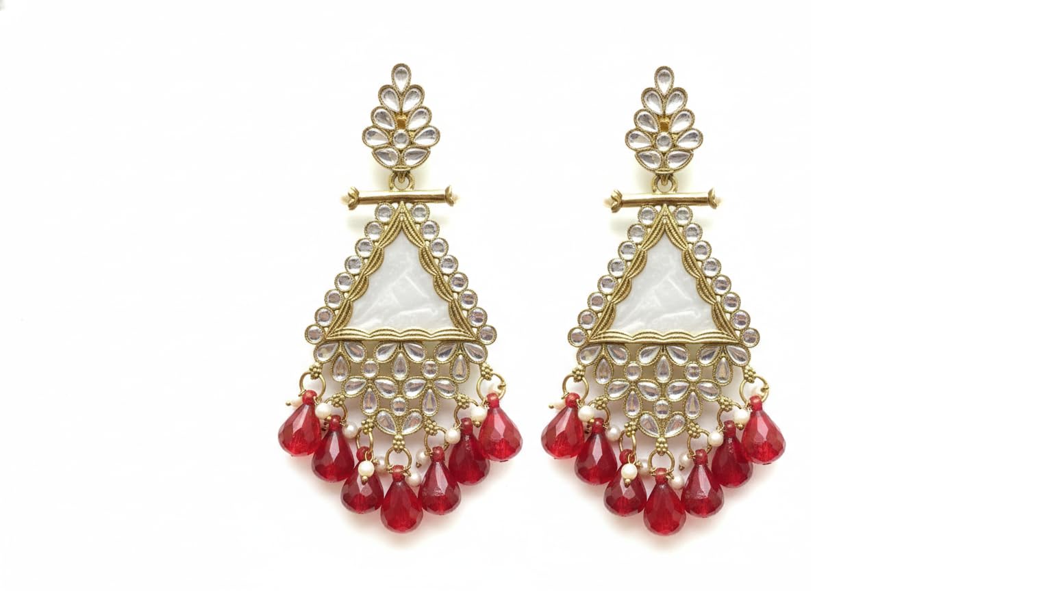 FLUZOV Traditional 22K Gold Plated Kundan Chandbali Earrings with Black Beads and Faux Pearls for Women - Ethnic Wedding & Partyy Wear Statement Jewelry