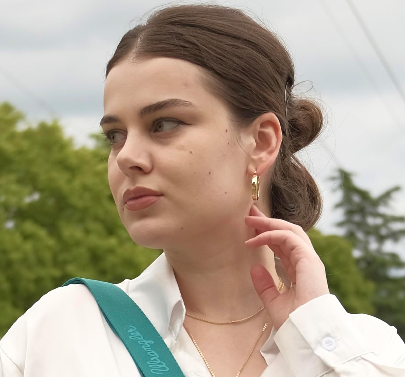 Milan Chiva 14K Gold Plated Small Huggie Dangle Earrings | Lightweight Trendy Heart Dainty Jewelry Hypoallergenic Chunky Gold Hoops Earrings Jewelry Valentine's Day Gift for Women - Image 5