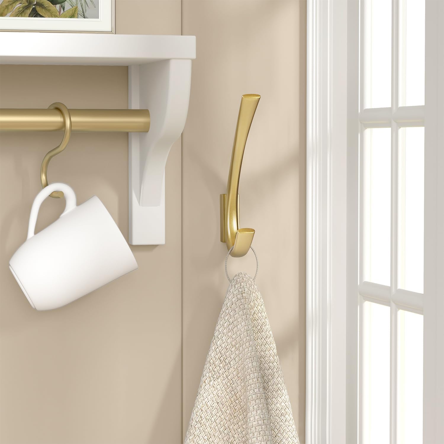 Heavy Duty Wall Hooks, 5.7 Inch Large Coat Hooks, 4 Packs Matte Gold Towel Hooks for Hanging in Bathroom, Entryway, Kitchen, etc
