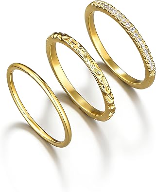 Stackable Gold Rings for Women Non Tarnish Dainty 14K Gold Plated 3PCS Cubic Zirconia Thumb Ring Set Trendy Statement Promise Wedding Bands Engagement Rings Size 6 7 8 9 10