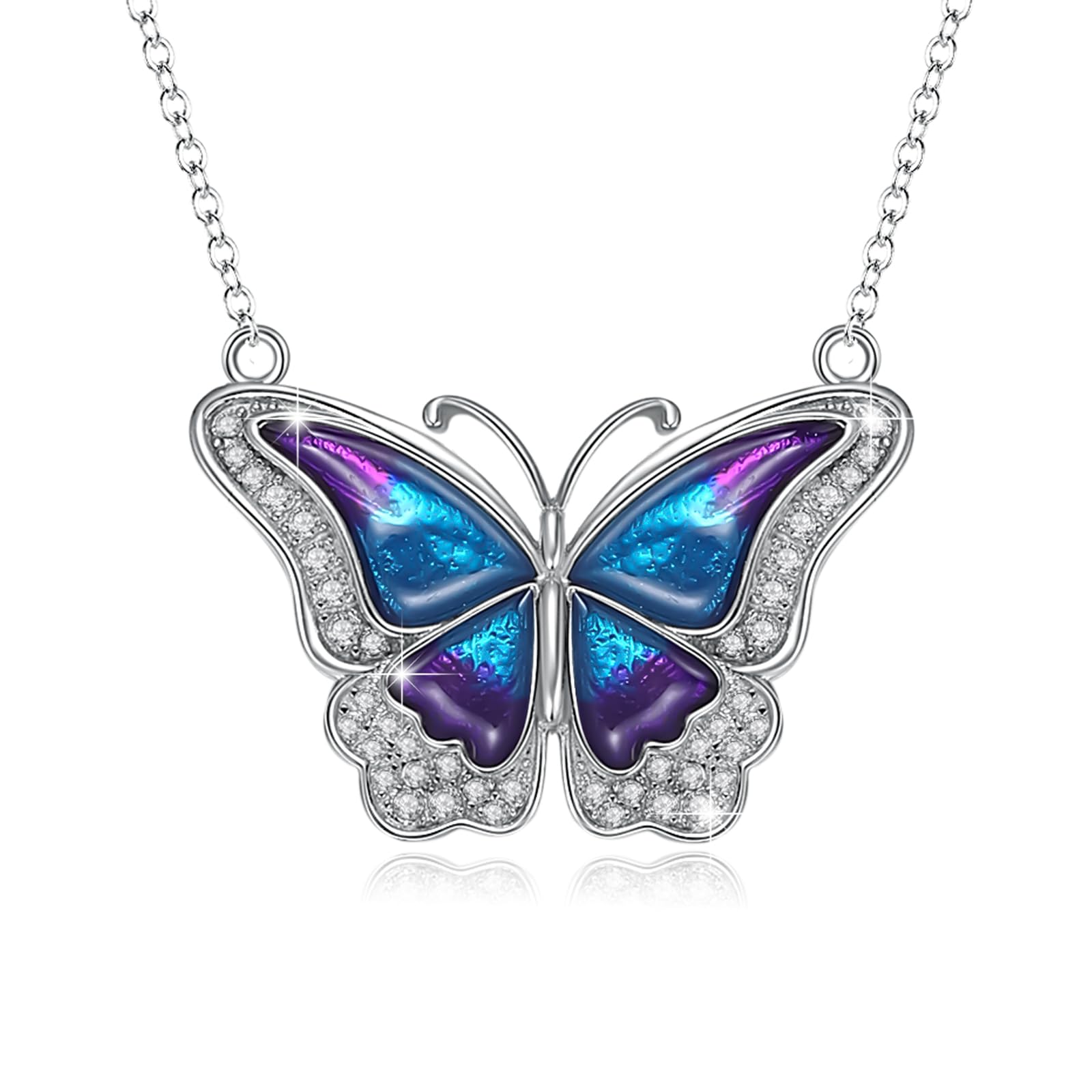 CUOKA MIRACLE Butterfly Jewelry, 925 Sterling Silver Butterfly Necklace Dainty Moonstone Butterflies Pendant Mother`s Day Gift for Women Mom Graduate