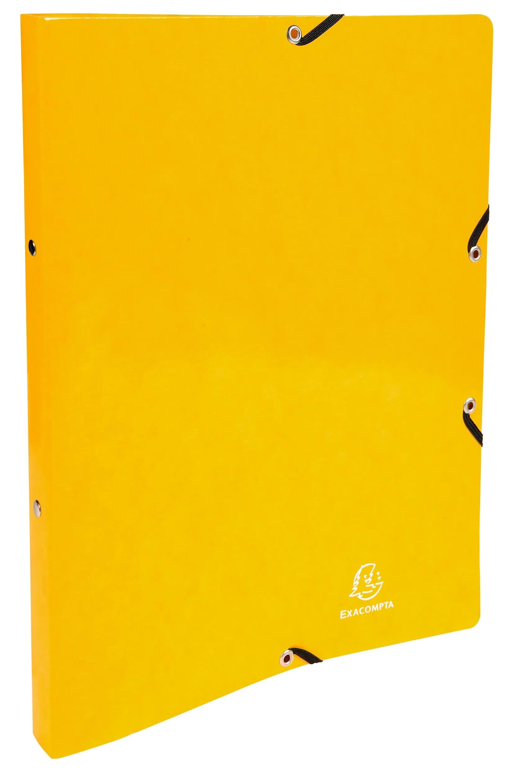 Exacompta - Rif. 54899E - Cartone da 20 raccoglitori per biglietti lucidi, con elastici, 2 anelli rotondi 15 mm, dorso 20 mm, dimensioni esterne: 32 x 25 cm, formato A4, giallo