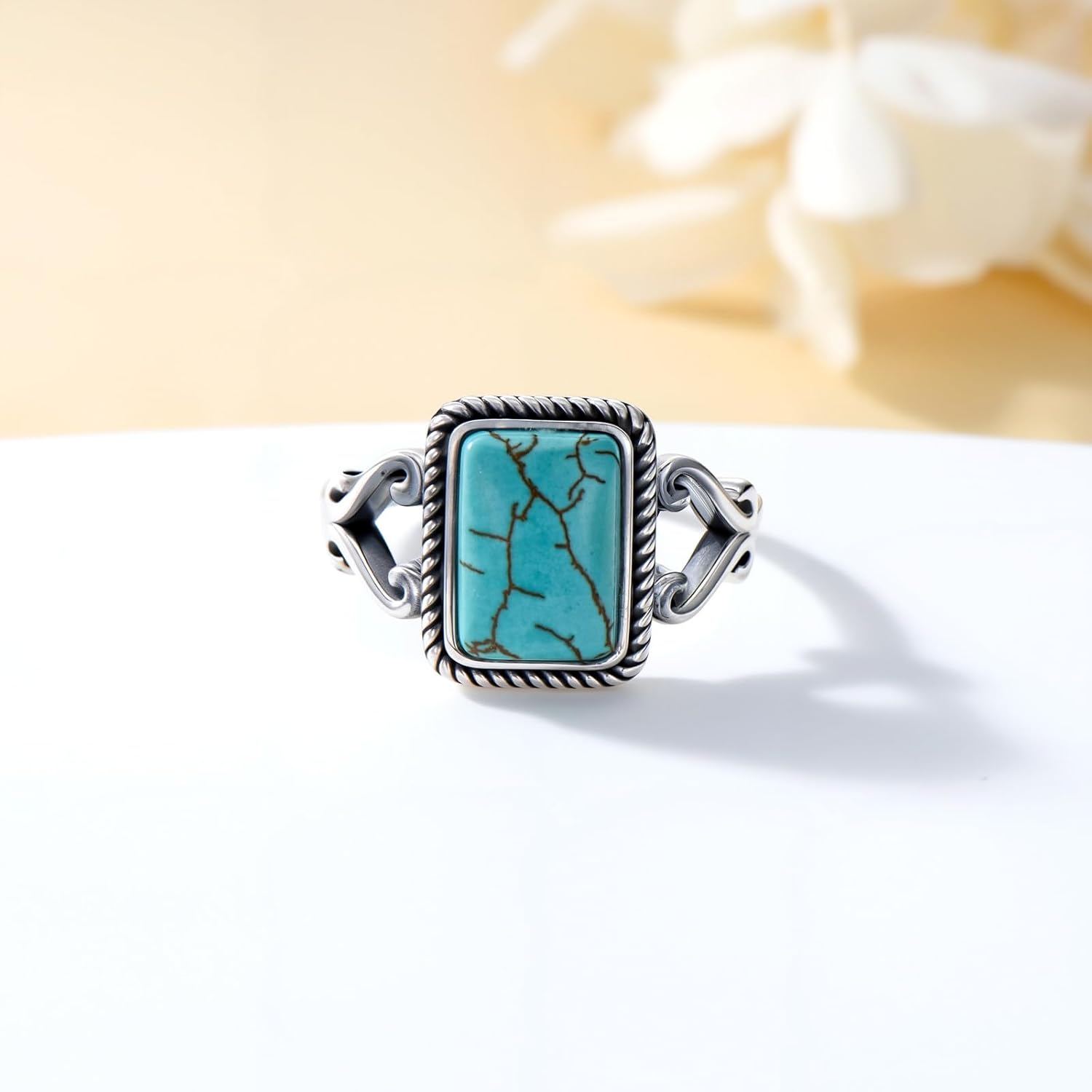 Real Turquoise Rings 925 Sterling Silver Square Shape Turquoise Gemstone Ring Jewelry Gifts for Women