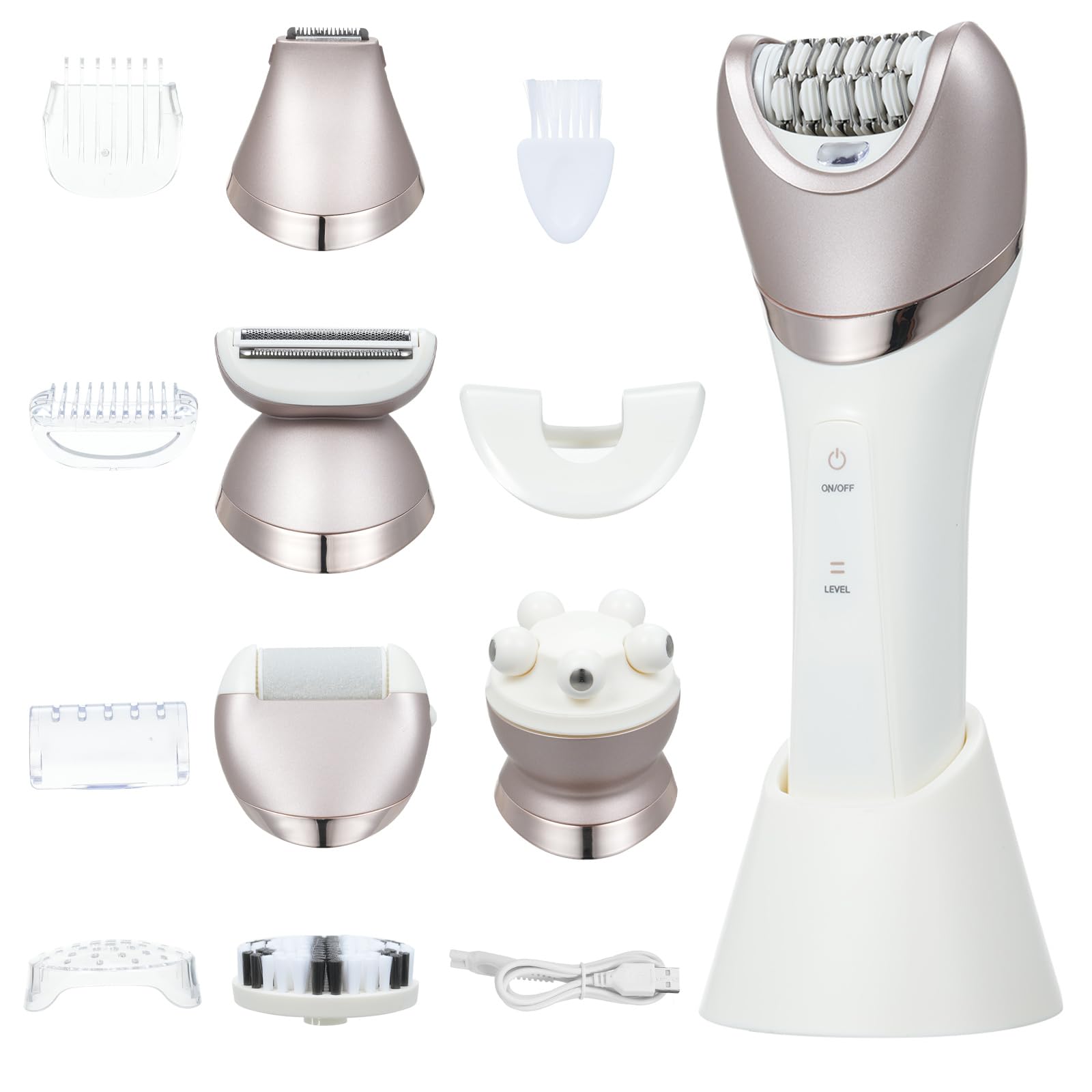 Depiladora Eléctrica Mujer 6 en 1, Afeitadora Eléctrica Depiladora Inalámbrica Wet & Dry Portátil, Eliminación Del Vello Fácil, Para Brazos Faciales Legs Armpits Bikini el cuerpo