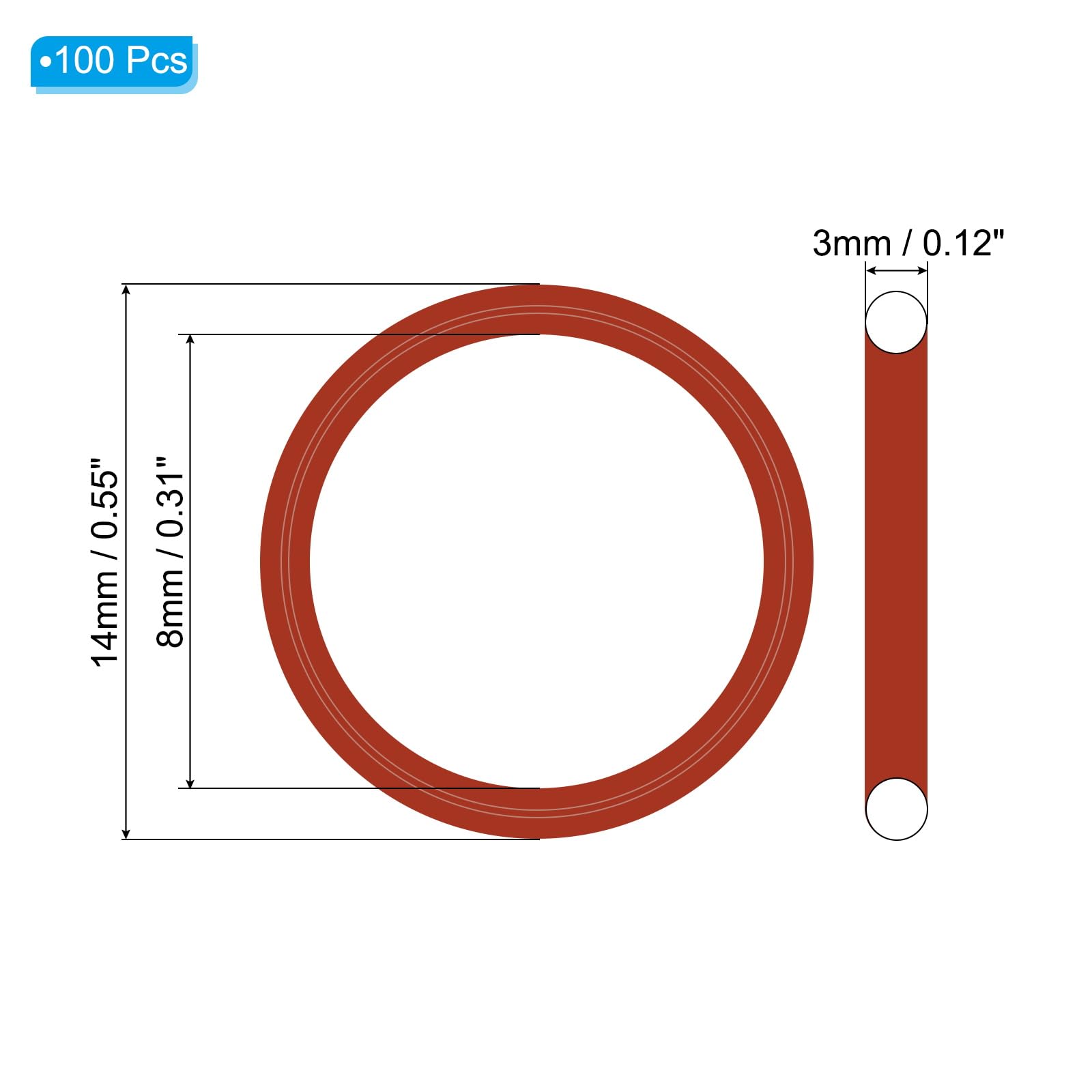 PATIKIL Silicone O-Ring 14mm OD 8mm ID 3mm Width - Image 2
