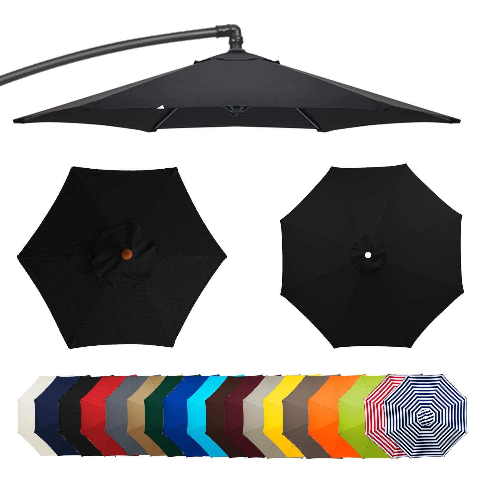 2m/2.30m/2.7m/3.0m(6/8 Arms) Garden Patio Umbrella Fabric Canopy Cover, Parasol Umbrella Replacement Cover, Premium Replacement Canopy Cover For Garden Patio Parasol Fabric(Black,8ribs:2.7m/8.8ft)