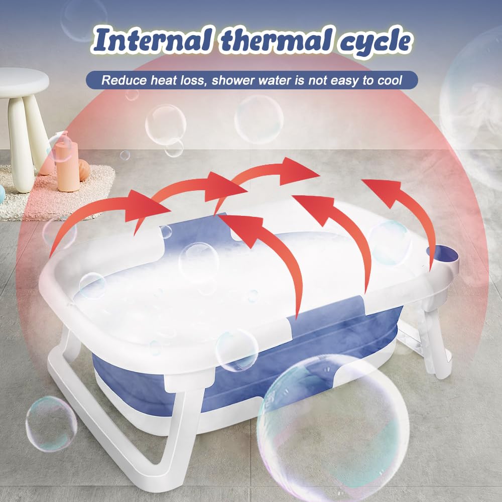 Bañera de bebé plegable, portátil para bebés como artículo esencial para recién nacidos y niños pequeños, para 0-24 meses, set de cuidado del bebé para recién nacidos (azul)