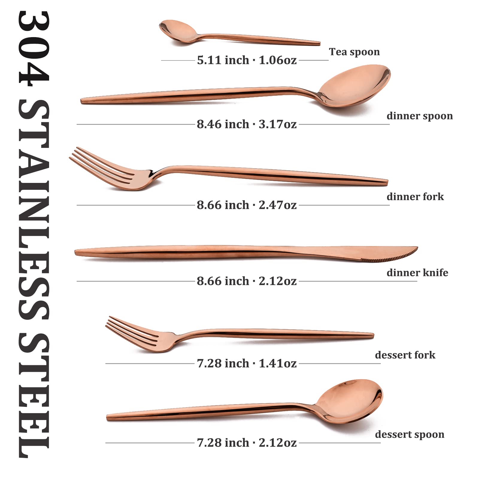 Snplowum 4pcs Classic Rose Gold Salad Fork Set, 18/10 Stainless Steel Kitchen Utensils, Elegant Design Table Flatware Mirror Polish, 7.28 inch, 1.41oz