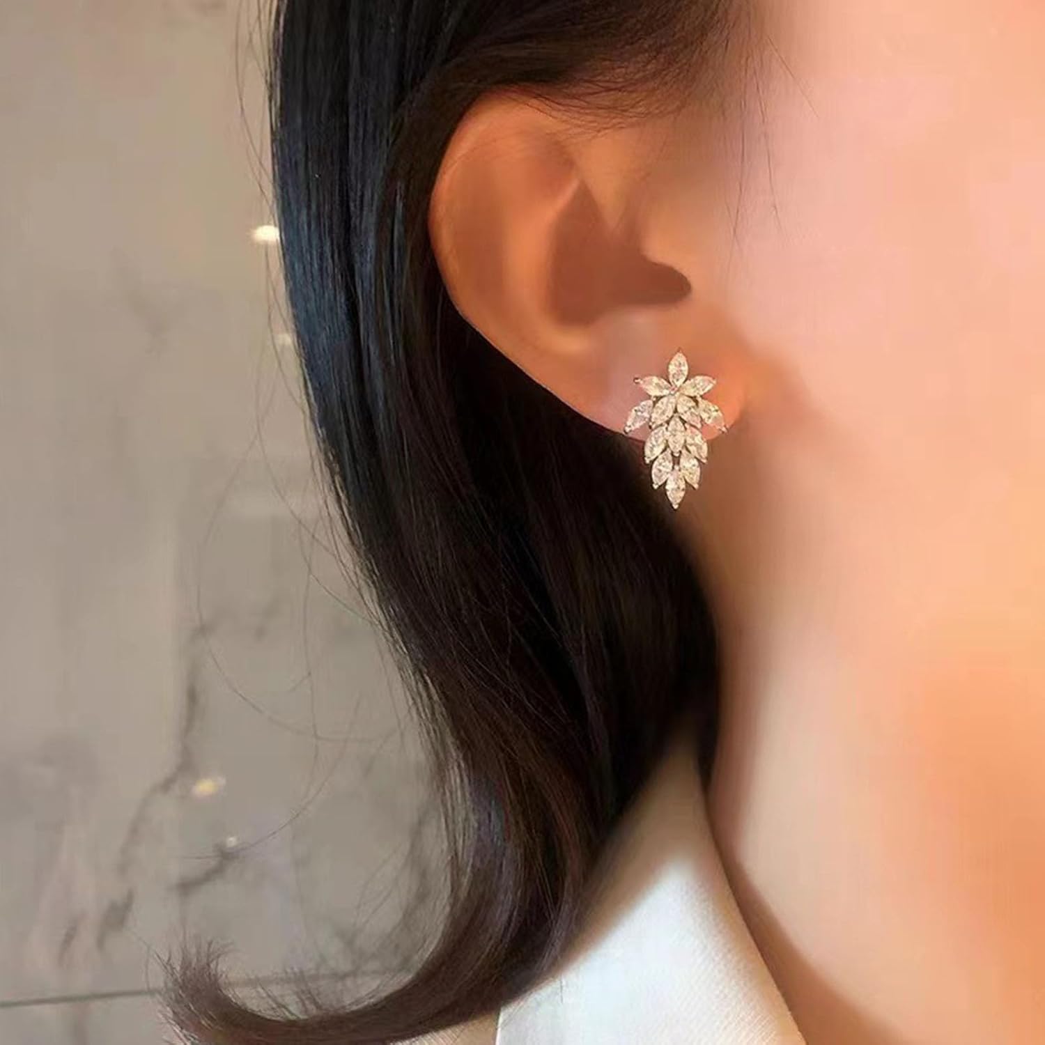 W WEILIRIAN Boho Crystal Flower Earrings for Teen Girls Rhinestone Flower Stud Earrings Sparkly Cz Earrings Paved Bridal Wedding Earrings Jewelry for Women Gifts - Image 2