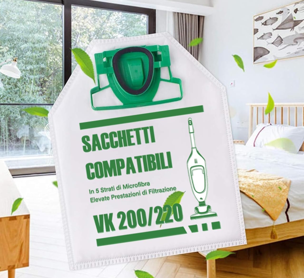12 Sacchetti per Folletto VK200 VK220 VK220S con Filtri (12pz sacchetti)