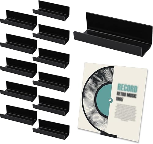 6 piezas de soporte de pared para discos de vinilo, estante de exhibición de discos de acrílico sin taladrar cinta adhesiva fuerte negro soporte
